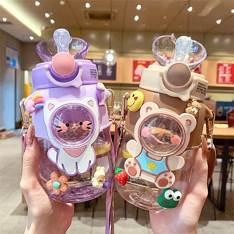 Pastel Kawaii Cat and Bunny Water Bottles for Cute Lovers - sippy cup