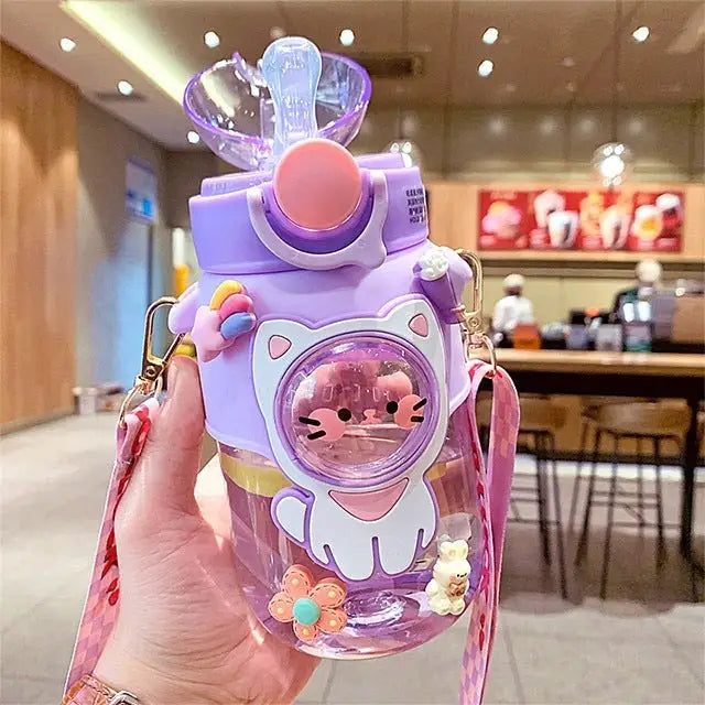 Pastel Kawaii Cat and Bunny Water Bottles for Cute Lovers - sippy cup