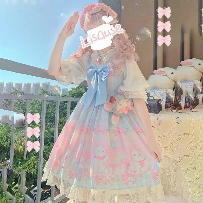 Pastel Kitten Themed Lolita Dress for Playful Princesses - Cosparty