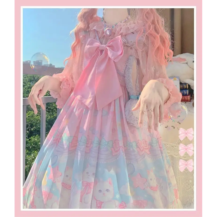 Pastel Kitten Themed Lolita Dress for Playful Princesses - Dress