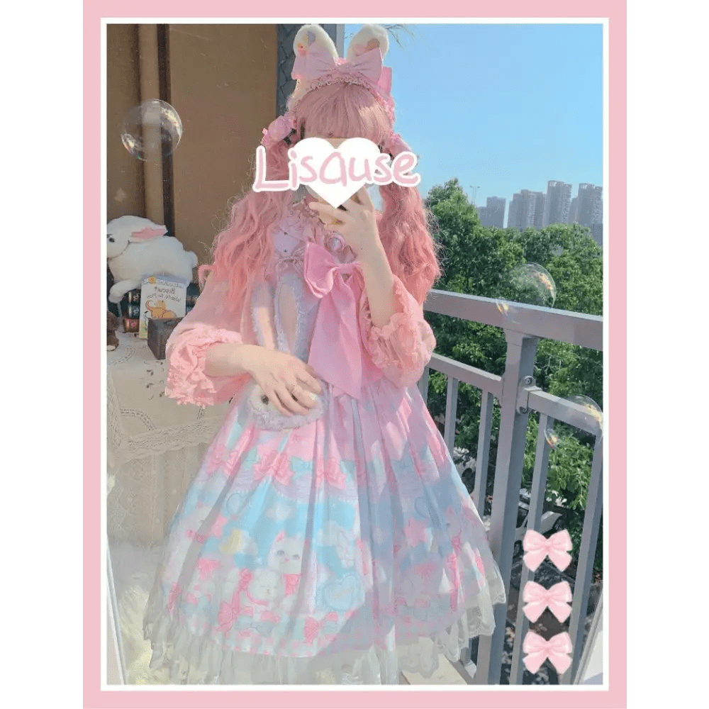 Pastel Kitten Themed Lolita Dress for Playful Princesses - Cosparty