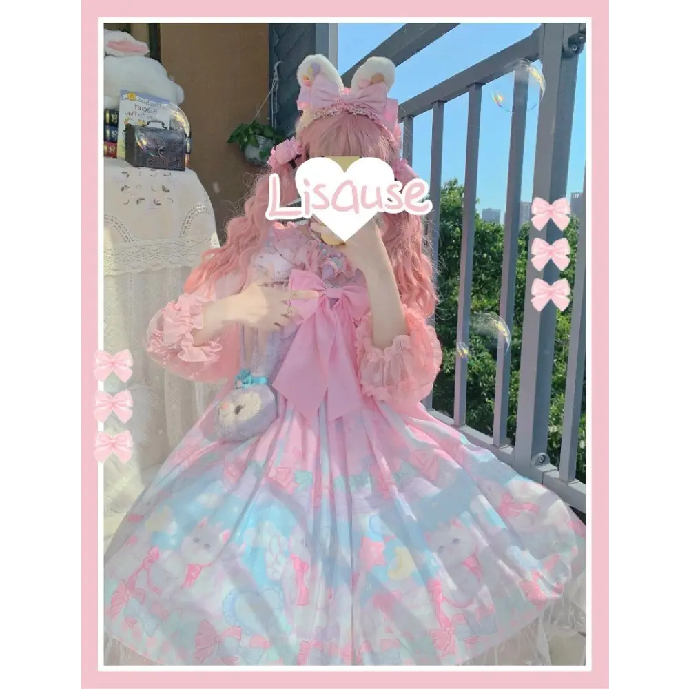 Pastel Kitten Themed Lolita Dress for Playful Princesses - Dress