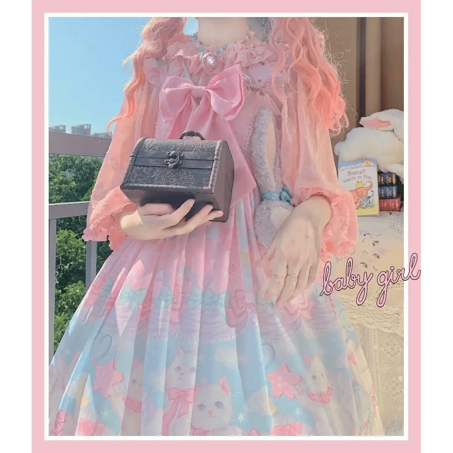 Pastel Kitten Themed Lolita Dress for Playful Princesses - Cosparty
