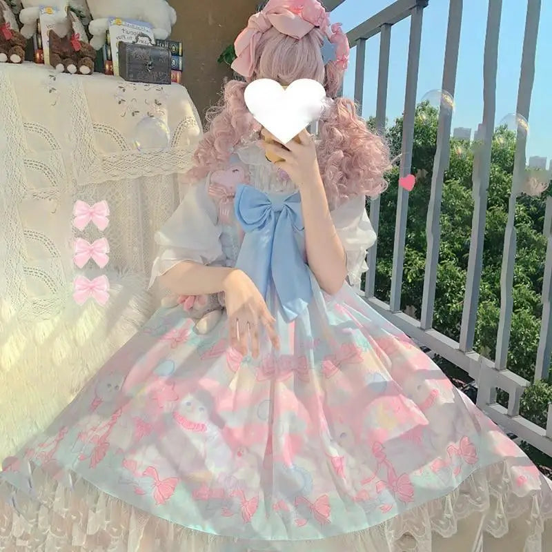 Pastel Kitten Themed Lolita Dress for Playful Princesses - Dress