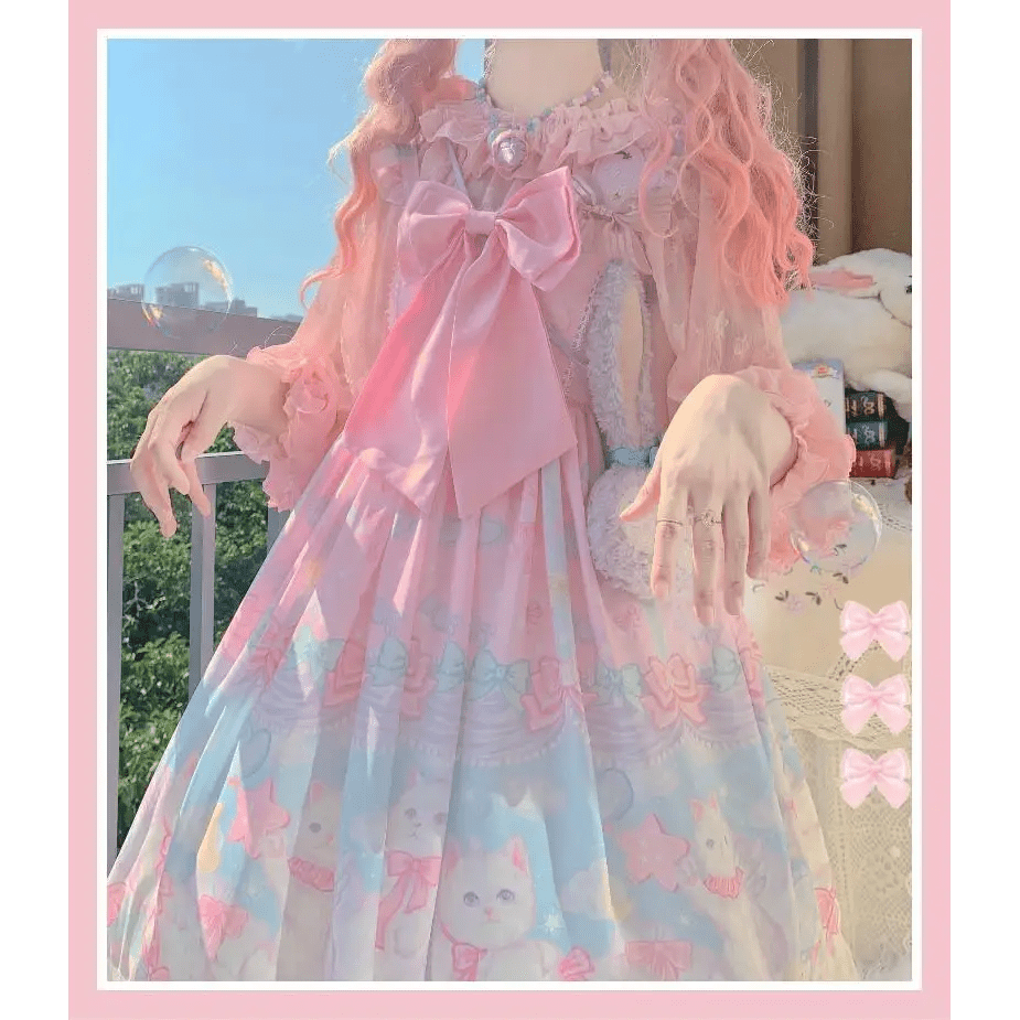 Pastel Kitten Themed Lolita Dress for Playful Princesses - Cosparty