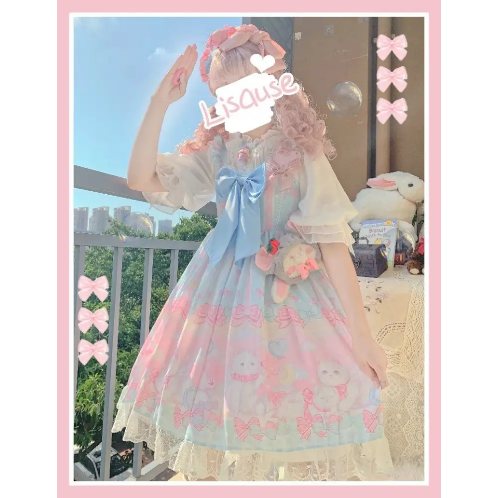 Pastel Kitten Themed Lolita Dress for Playful Princesses - Dress