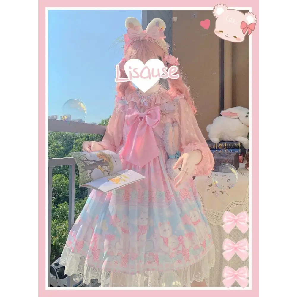 Pastel Kitten Themed Lolita Dress for Playful Princesses - Dress