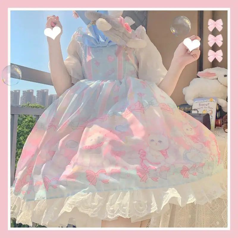 Pastel Kitten Themed Lolita Dress for Playful Princesses - Dress