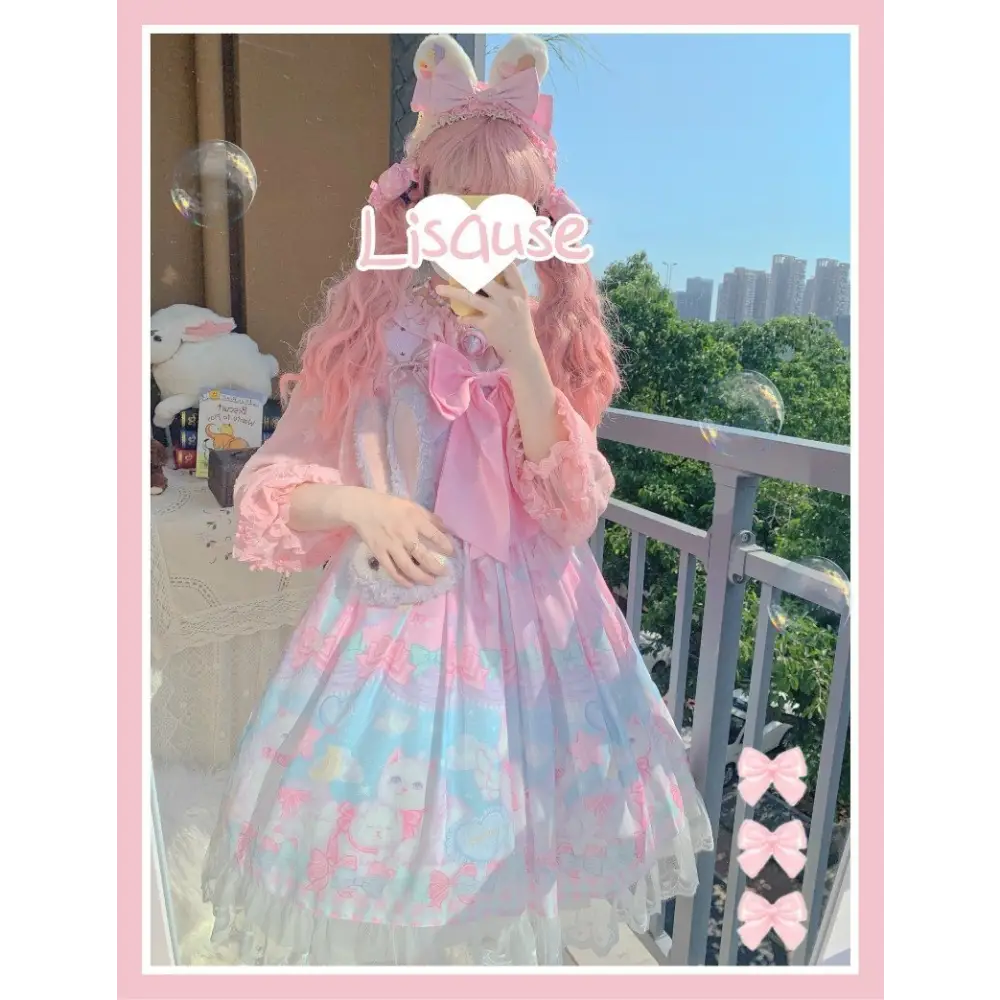 Pastel Kitten Themed Lolita Dress for Playful Princesses - Dress