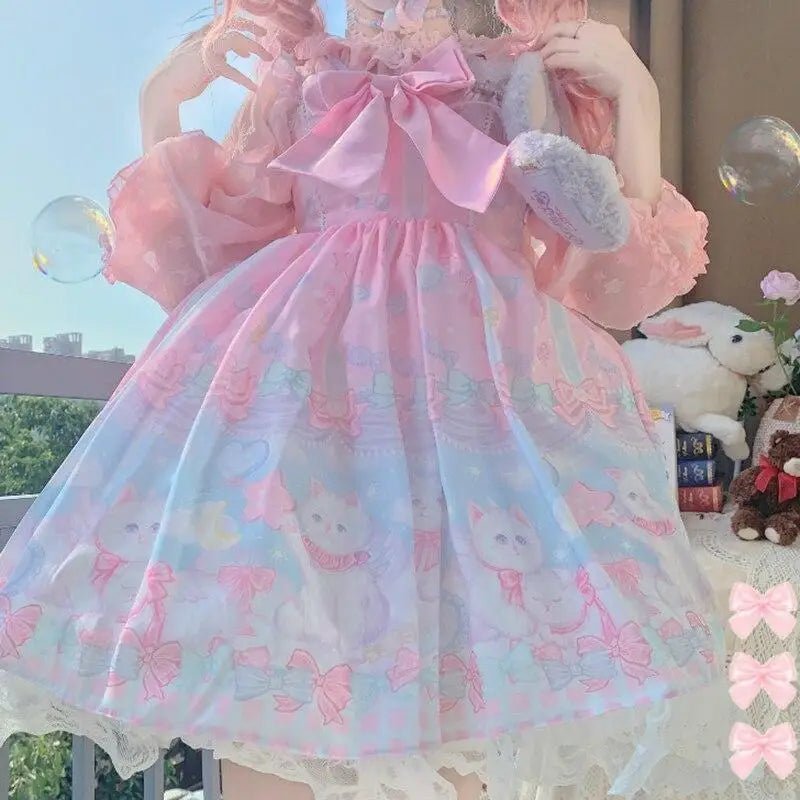 Pastel Kitten Themed Lolita Dress for Playful Princesses - Cosparty