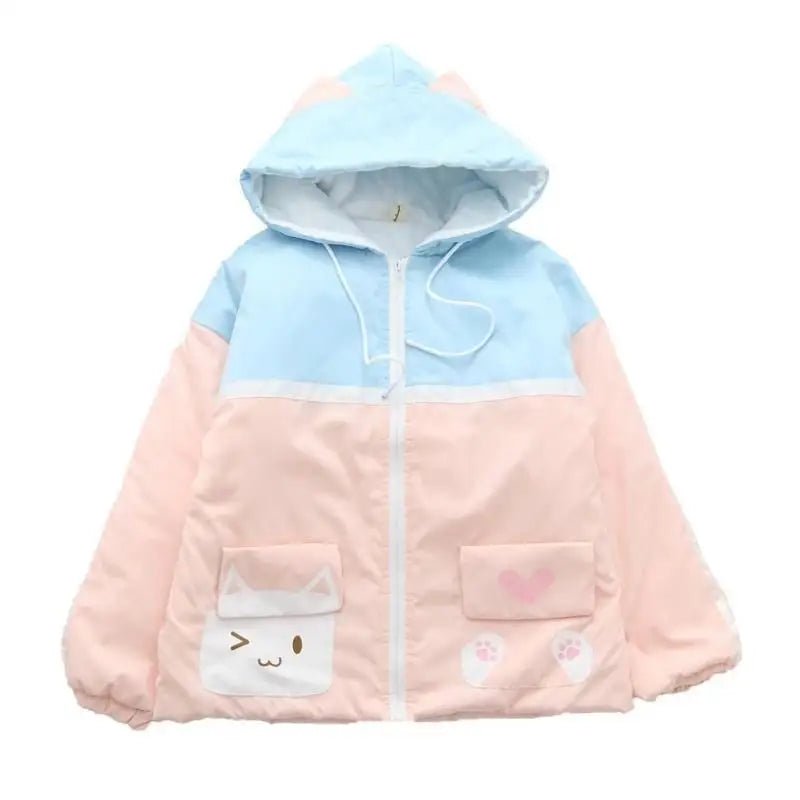 Pastel Kitten Windbreaker in Pink & Blue for Bitter Cold Protection - Cosparty
