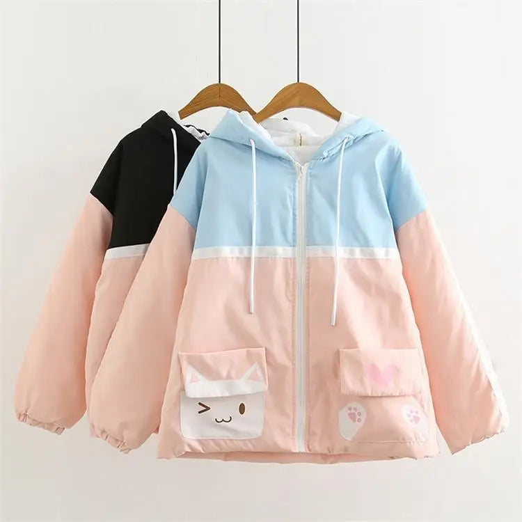 Pastel Kitten Windbreaker in Pink & Blue for Bitter Cold Protection - jacket