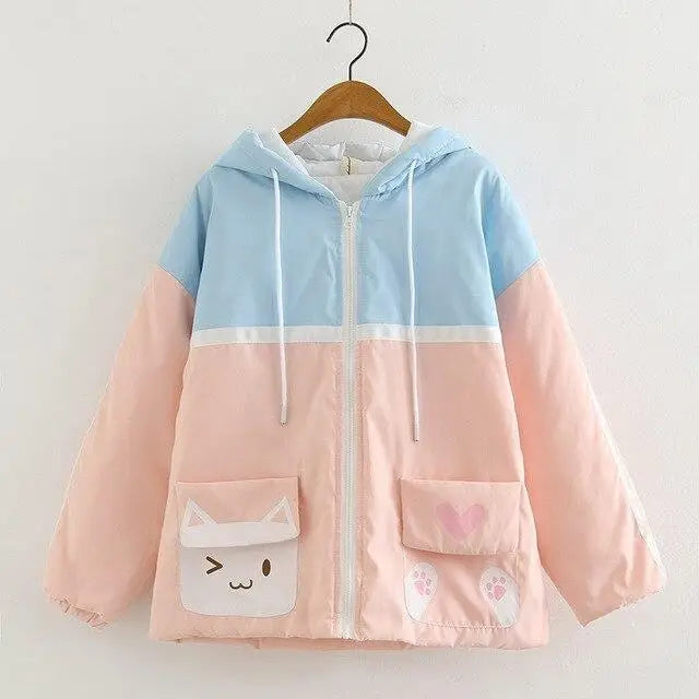 Pastel Kitten Windbreaker in Pink & Blue for Bitter Cold Protection - jacket