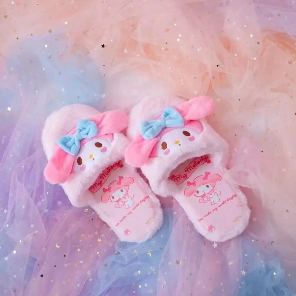 Fuzzy Kuromi Slippers - My Melody - baby bunny, bunnies, bunny rabbit, shoes, cinnamoroll