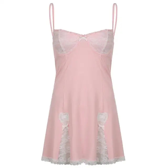 Pastel Lace Babydoll Dress with Silk Ribbons and Lace Accents - sleepwear