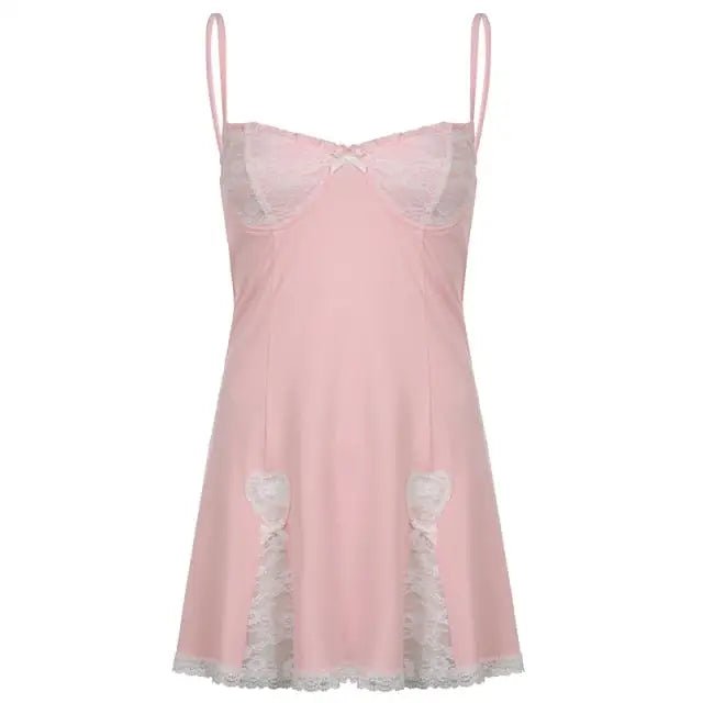 Pastel Lace Babydoll Dress with Silk Ribbons and Lace Accents - Cosparty