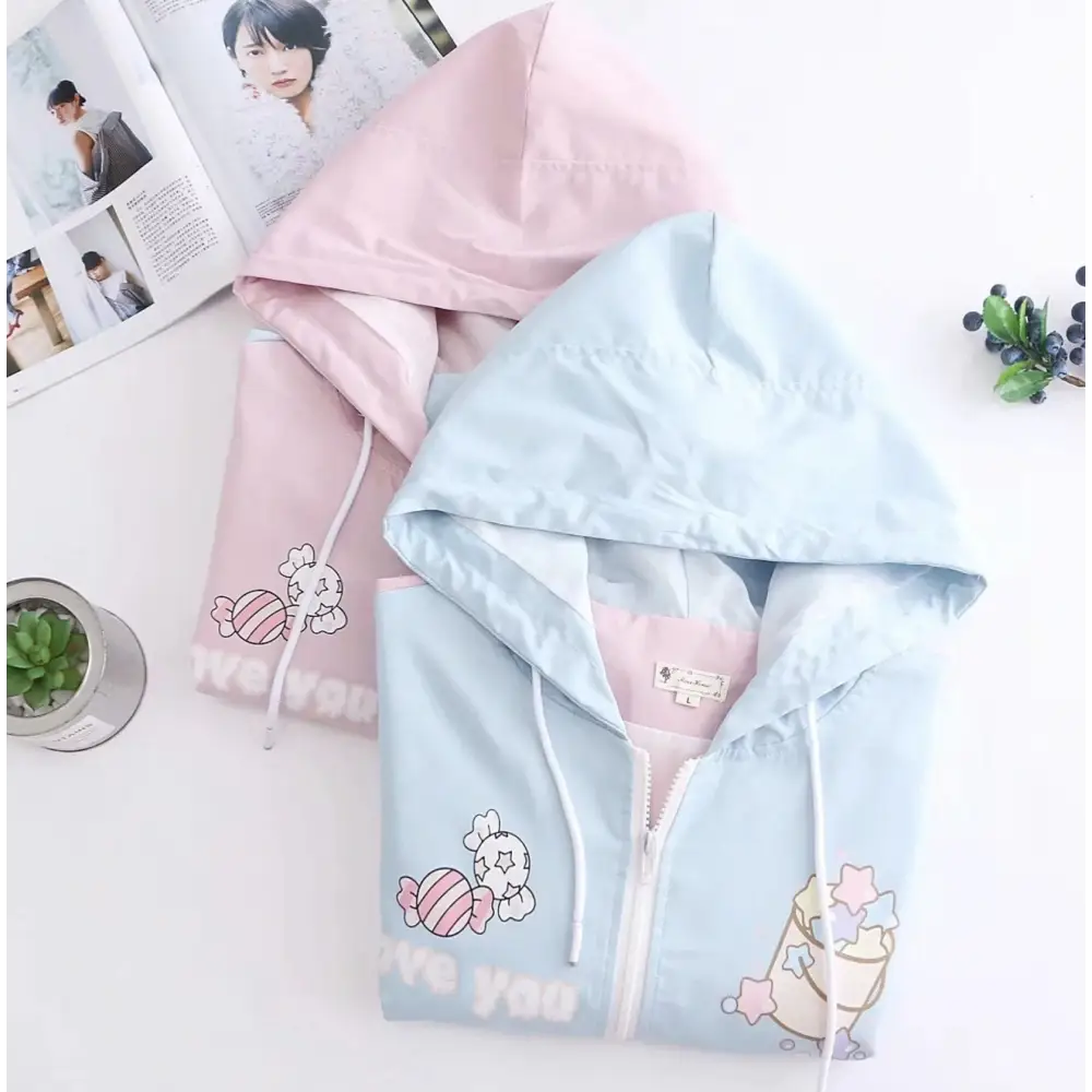 Pastel Love You Windbreaker Coat Inspired by Fairy Kei Fashion - coat