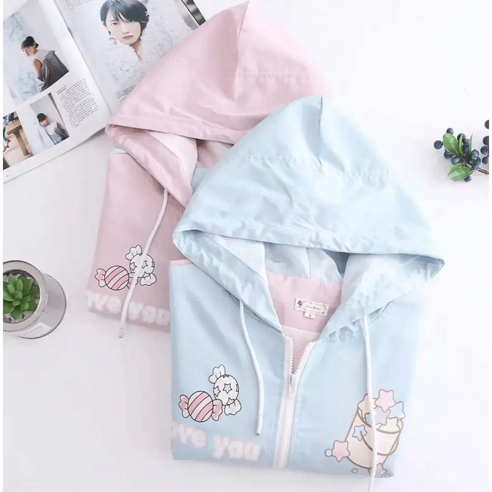 Pastel Love You Windbreaker Coat Inspired by Fairy Kei Fashion - Cosparty