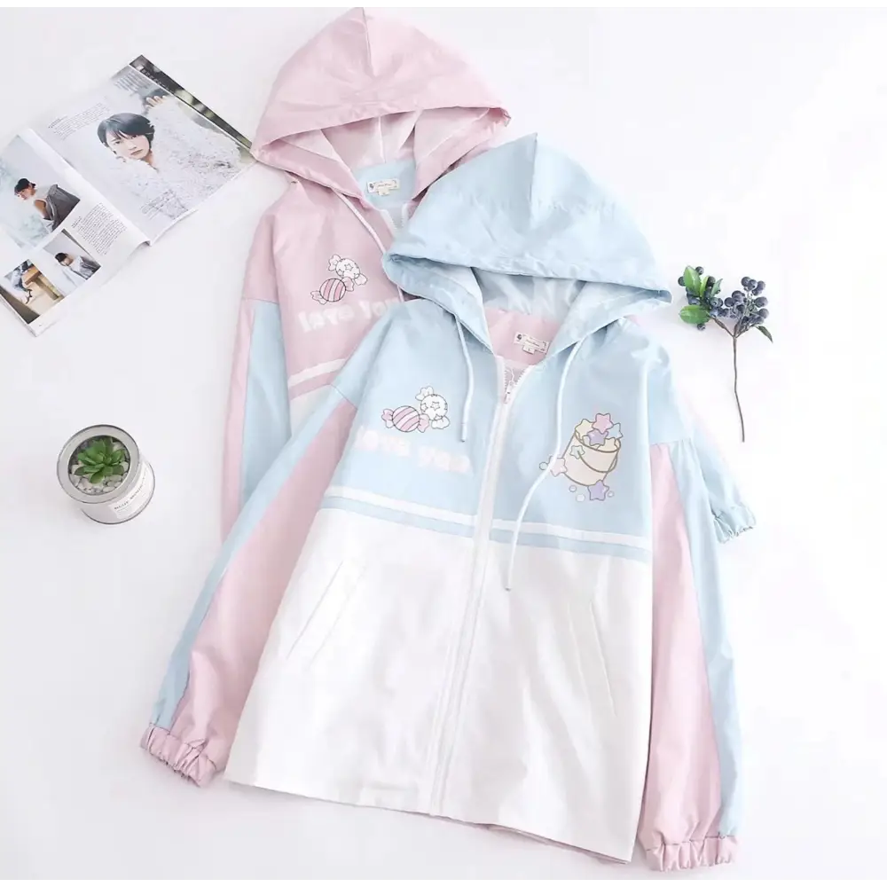 Pastel Love You Windbreaker Coat Inspired by Fairy Kei Fashion - coat