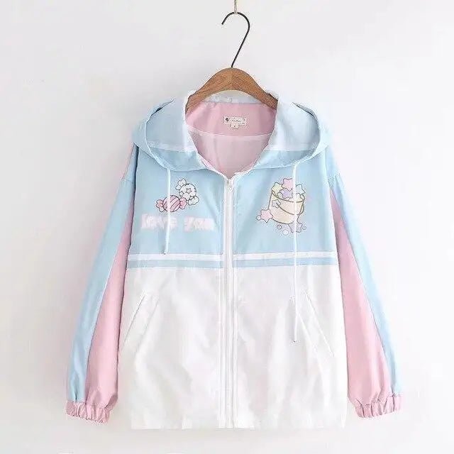 Pastel Love You Windbreaker Coat Inspired by Fairy Kei Fashion - Cosparty