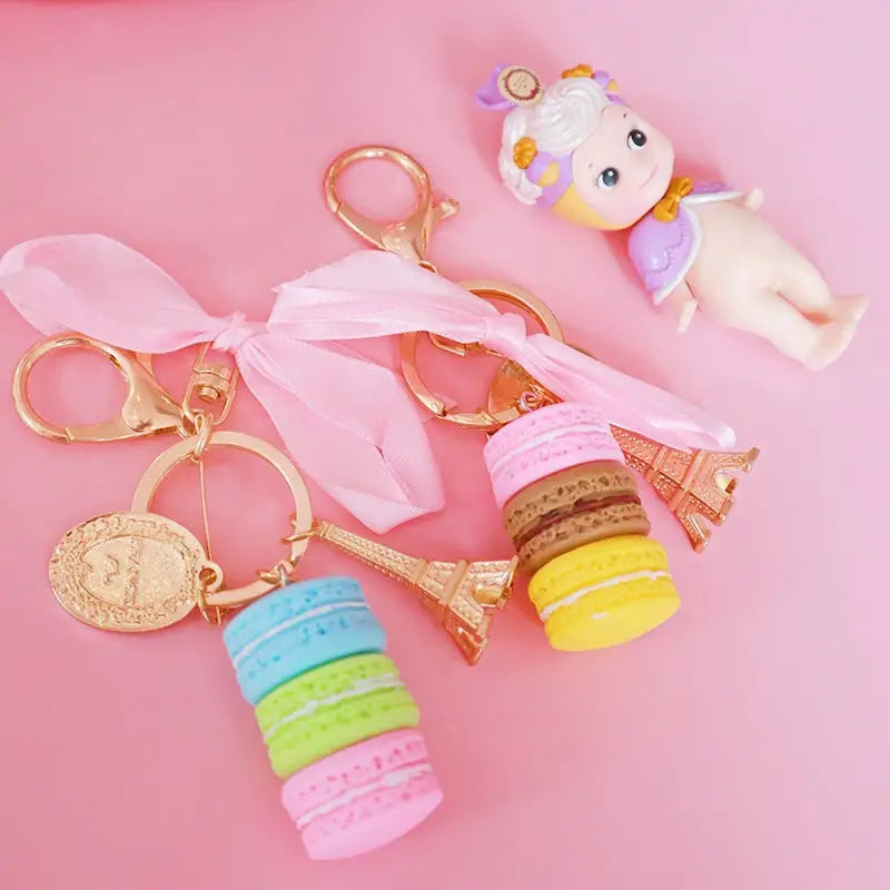 Pastel Macaron Keychain Made of Polymer Clay with Gold Hardware - Keychains