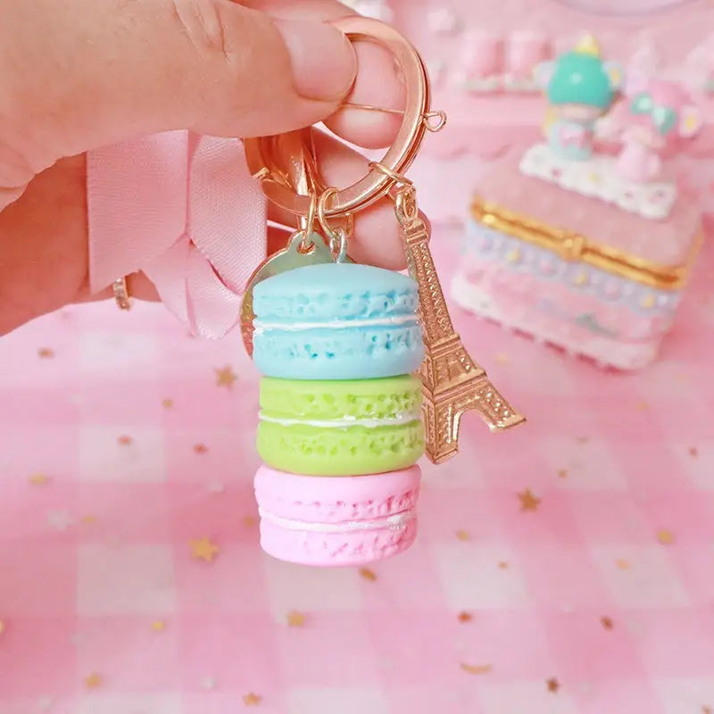 Pastel Macaron Keychain Made of Polymer Clay with Gold Hardware - Keychains