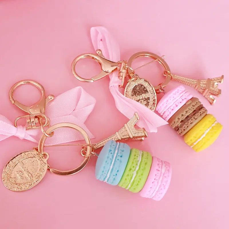 Pastel Macaron Keychain Made of Polymer Clay with Gold Hardware - Keychains