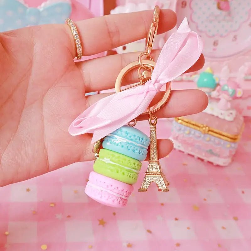 Pastel Macaron Keychain Made of Polymer Clay with Gold Hardware - Cosparty