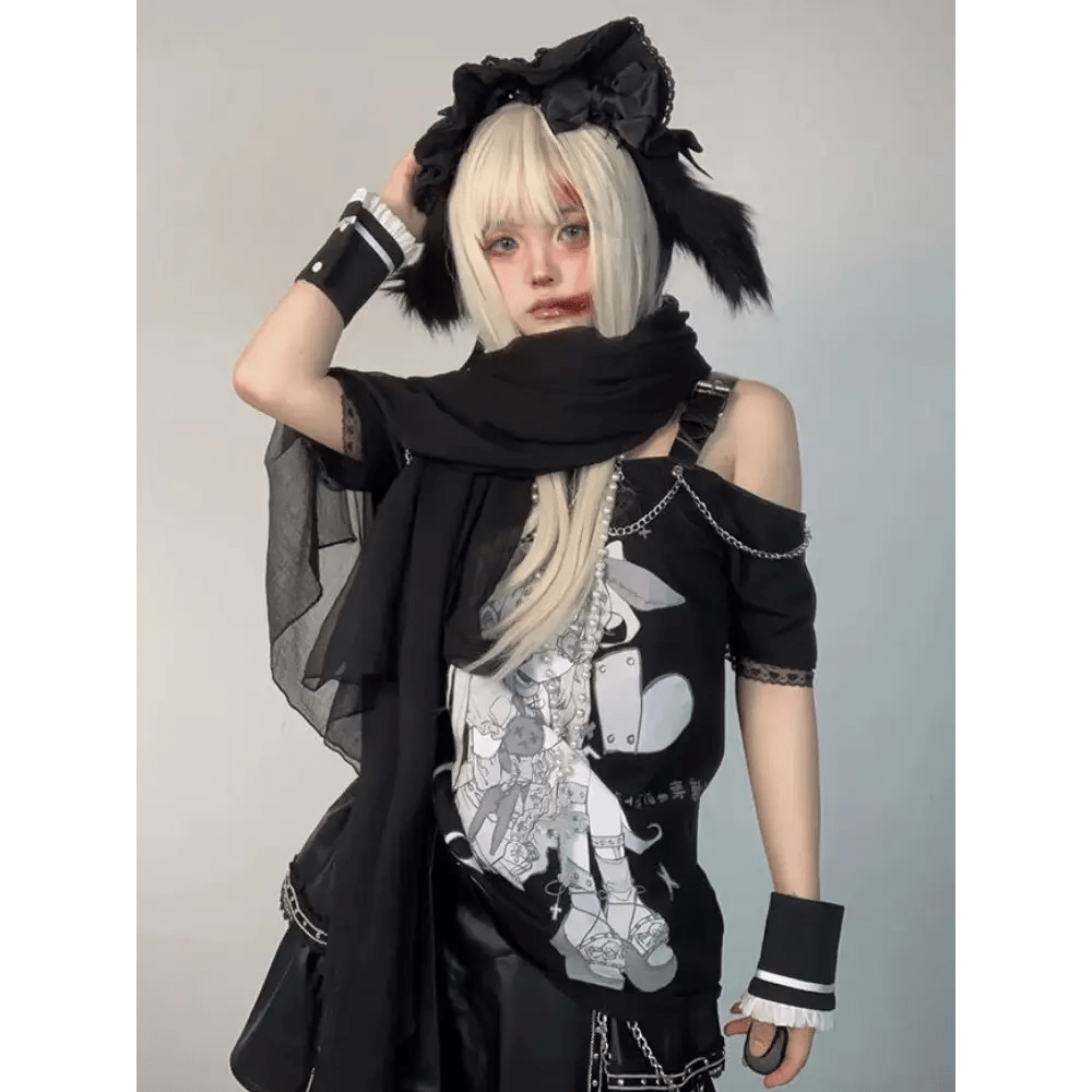 Pastel Menhera Off The Shoulder Tee for Kawaii Anime Lovers - Cosparty