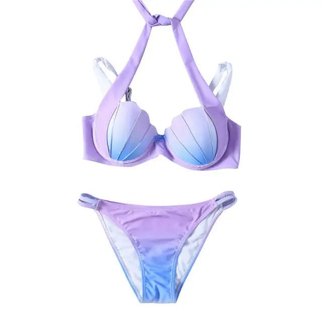 Pastel Mermaid Shell Bikini Set with Versatile Strap and Brief Styles - Cosparty