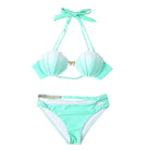 Pastel Mermaid Shell Bikini Set with Versatile Strap and Brief Styles - Teal Green / S - swimwear