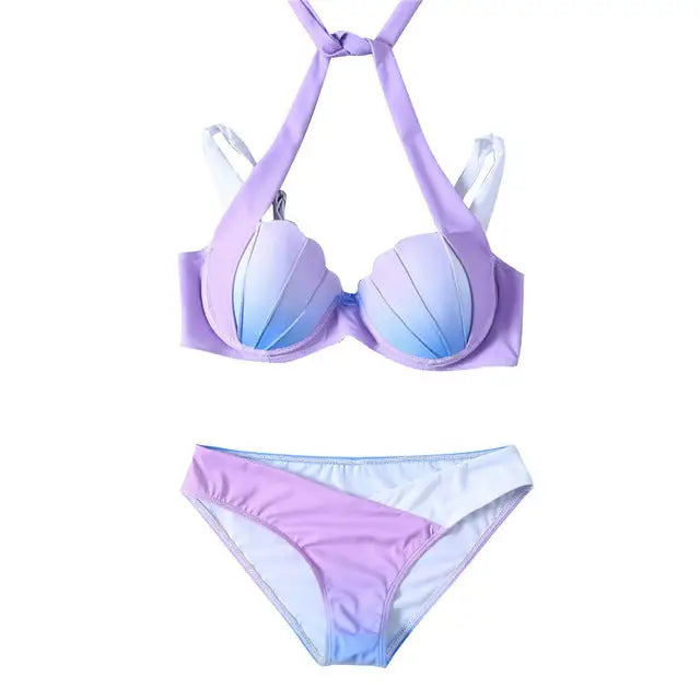 Pastel Mermaid Shell Bikini Set with Versatile Strap and Brief Styles - Style 2 x A / S - swimwear