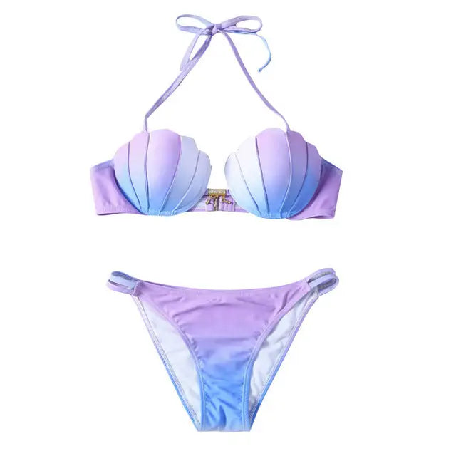 Pastel Mermaid Shell Bikini Set with Versatile Strap and Brief Styles - Style 1 x B / S - swimwear