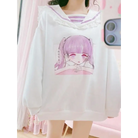 Pastel Otaku Anime Girl Collared Sweater in Pink and Purple - sweater