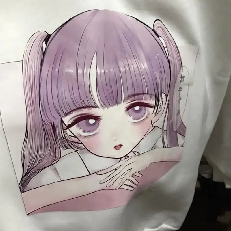 Pastel Otaku Anime Girl Collared Sweater in Pink and Purple - sweater