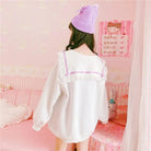 Pastel Otaku Anime Girl Collared Sweater in Pink and Purple - sweater