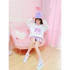 Pastel Otaku Anime Girl Collared Sweater in Pink and Purple - sweater