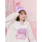 Pastel Otaku Anime Girl Collared Sweater in Pink and Purple - sweater