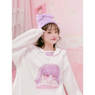 Pastel Otaku Anime Girl Collared Sweater in Pink and Purple - Cosparty