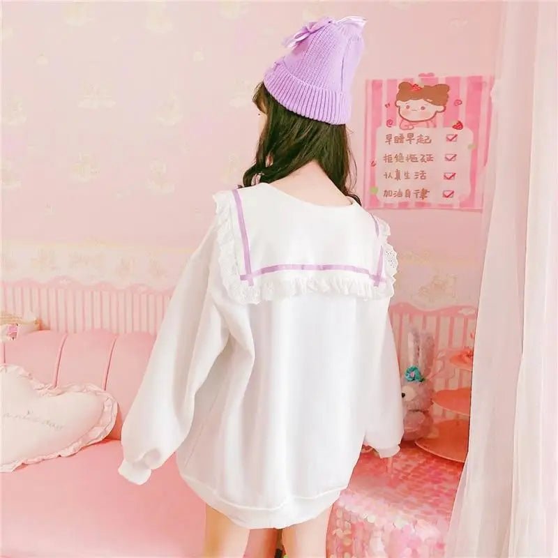 Pastel Otaku Anime Girl Collared Sweater in Pink and Purple - Cosparty