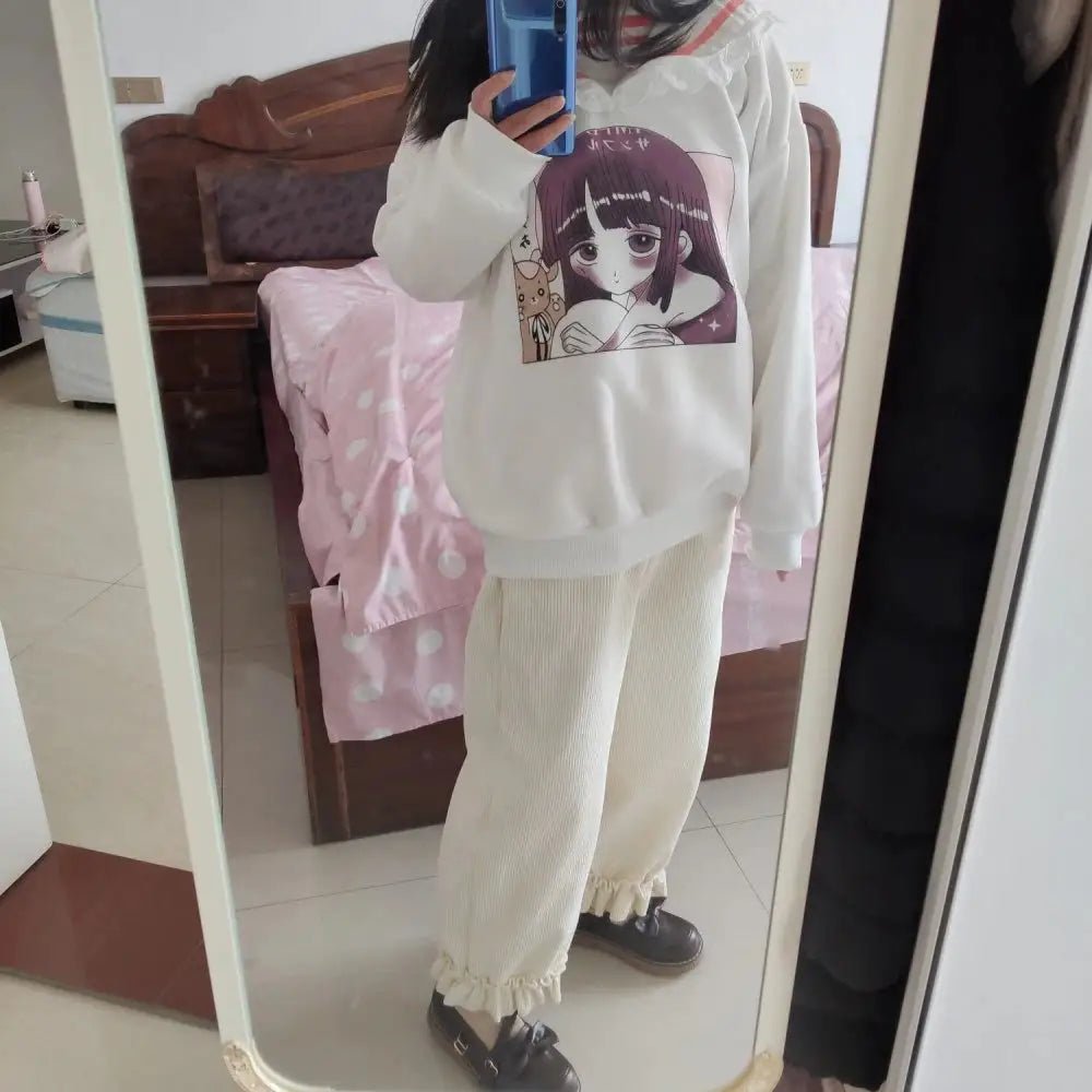 Pastel Otaku Anime Girl Collared Sweater in Pink and Purple - Cosparty