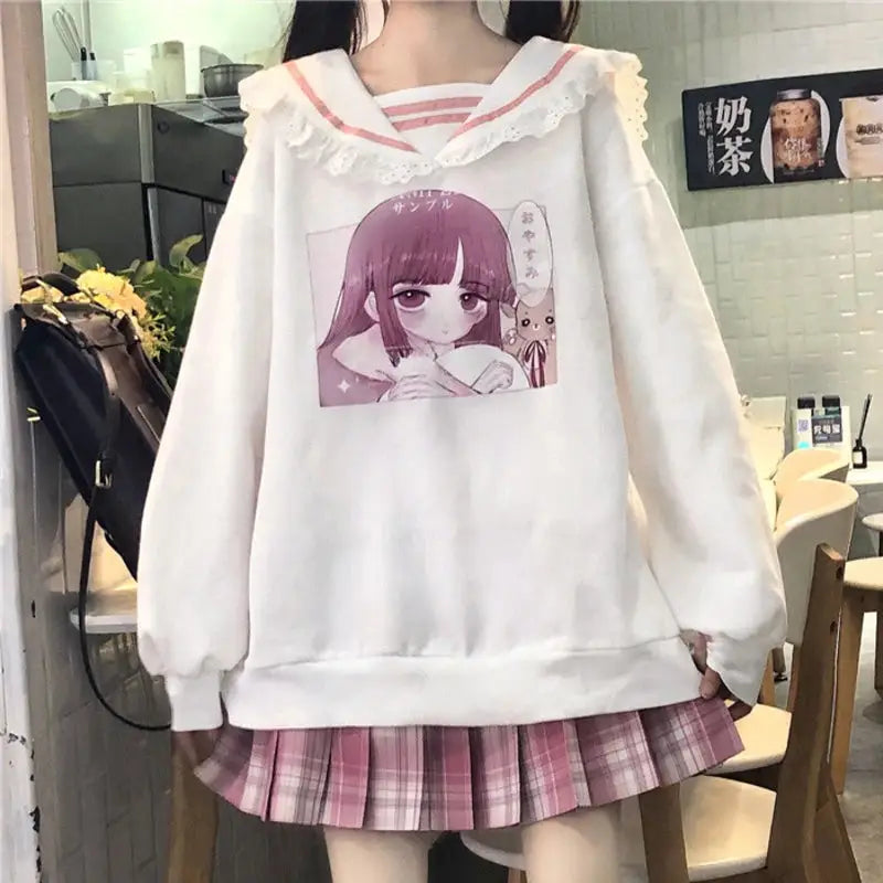 Pastel Otaku Anime Girl Collared Sweater in Pink Cosparty