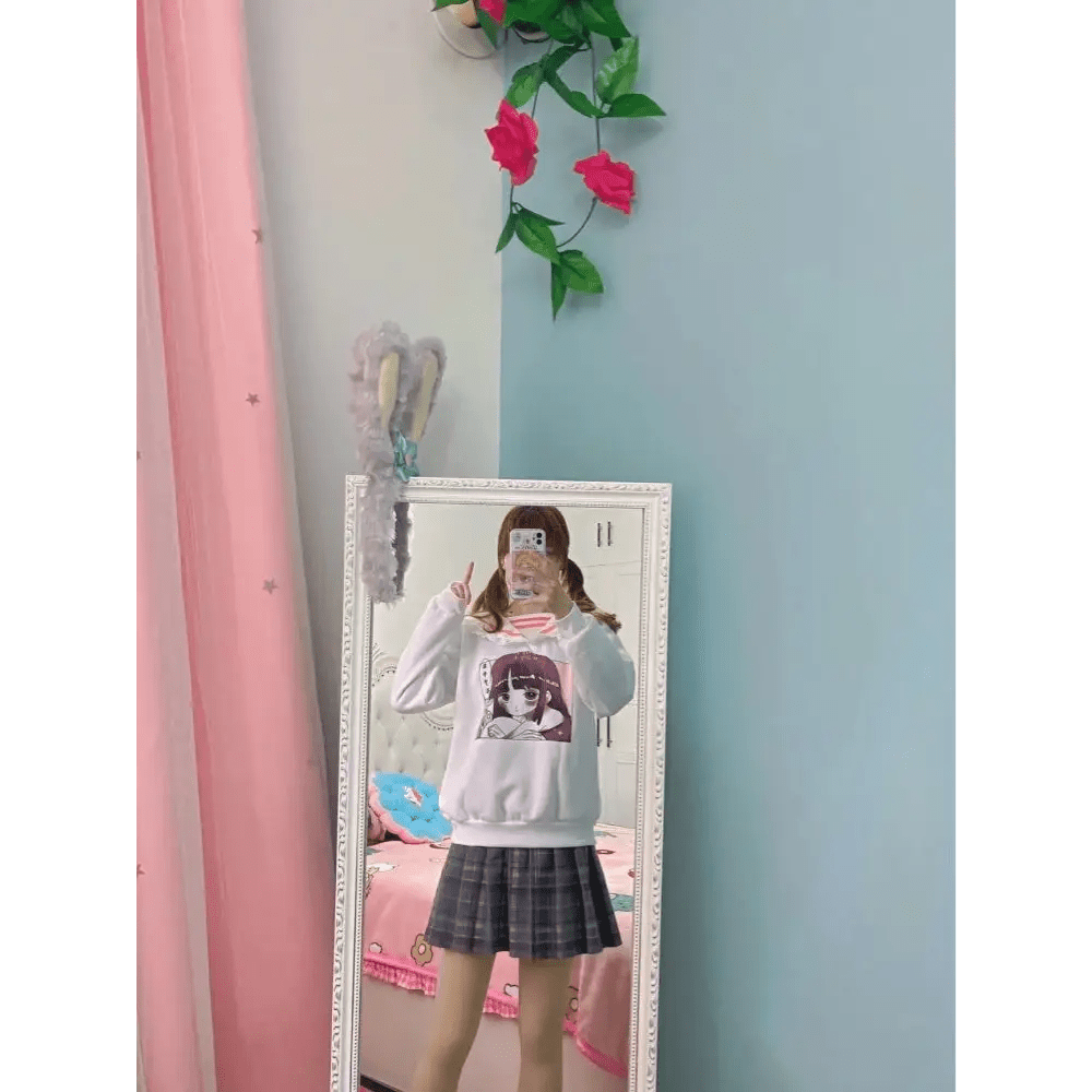 Pastel Otaku Anime Girl Collared Sweater in Pink and Purple - Cosparty