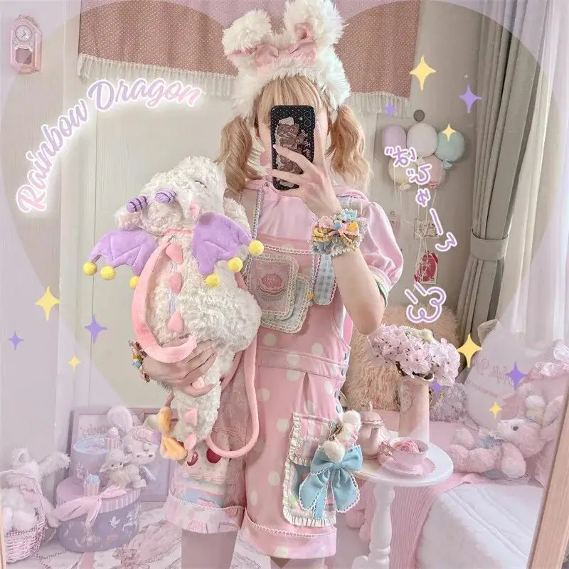 Pastel Party Dragon Plush Handbag for Kawaii Fashion Enthusiasts - bag