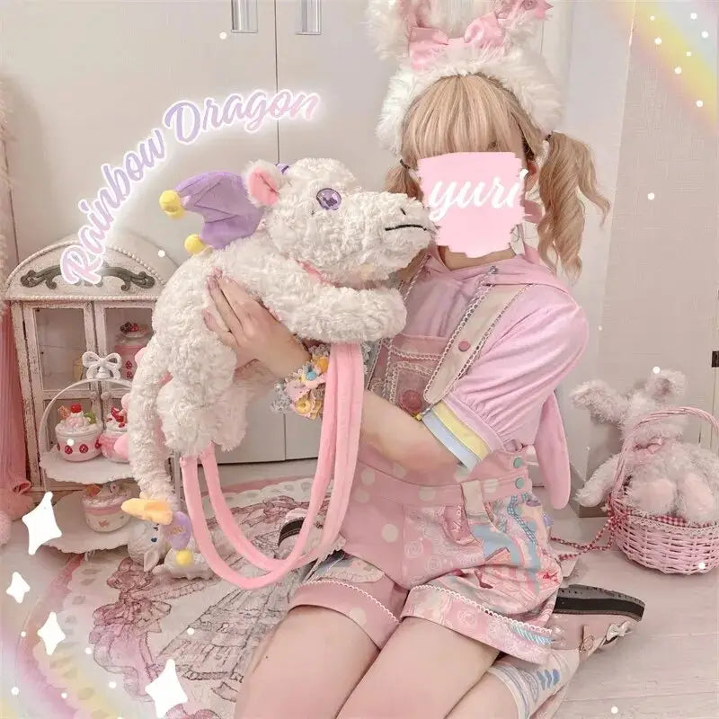 Pastel Party Dragon Plush Handbag for Kawaii Fashion Enthusiasts - bag