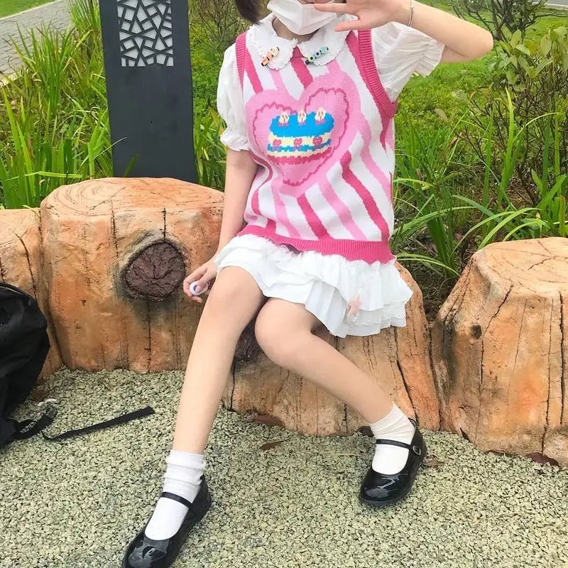 Pastel Party - Kei Birthday Cake Knit Vest for Sweet Celebrations - Cosparty