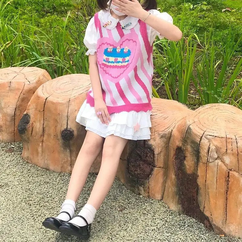 Pastel Party - Kei Birthday Cake Knit Vest for Sweet Celebrations - Cosparty