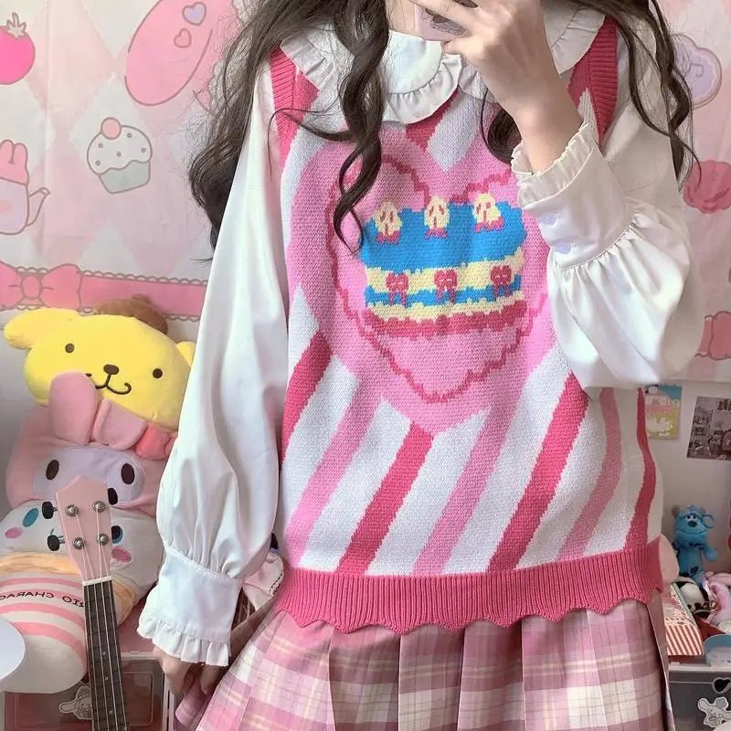 Pastel Party - Kei Birthday Cake Knit Vest for Sweet Celebrations - Cosparty