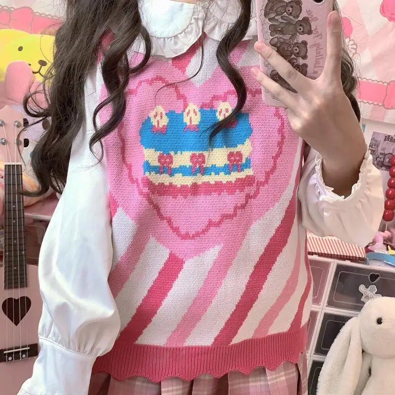Pastel Party - Kei Birthday Cake Knit Vest for Sweet Celebrations - Cosparty