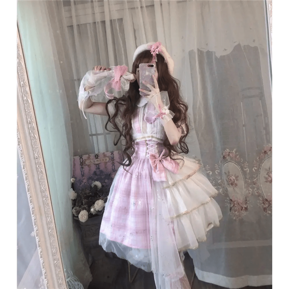 Pastel Patchwork Cherry Blossom Lolita Dress for Kawaii Princesses - Cosparty